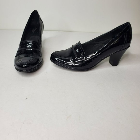 Clarks Bendables Patent Leather Pumps Size 6 M 2.75" Heel Career Black - Picture 1 of 10